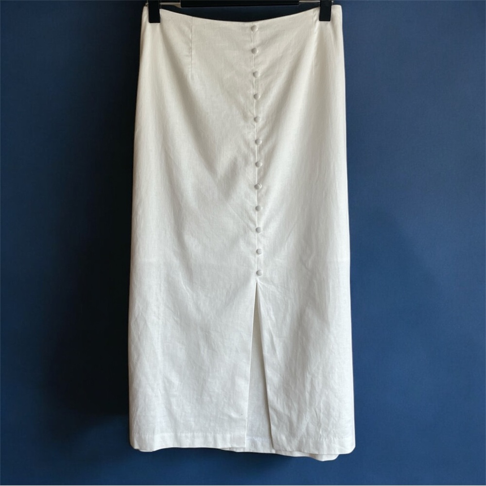 Banana Republic White Linen Button-Front Skirt